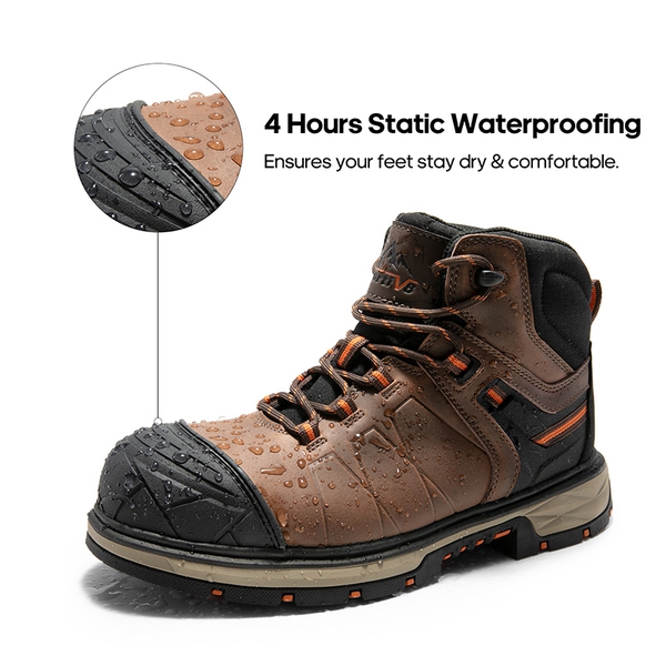 Men's Non-Slip Steel Toe Leather Work Boots - DARK BROWN - 6